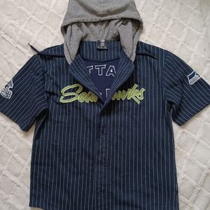 Seattle Seahawks NFL Team Apparel Mens Size M Button Up Hoodie Short Sleeve